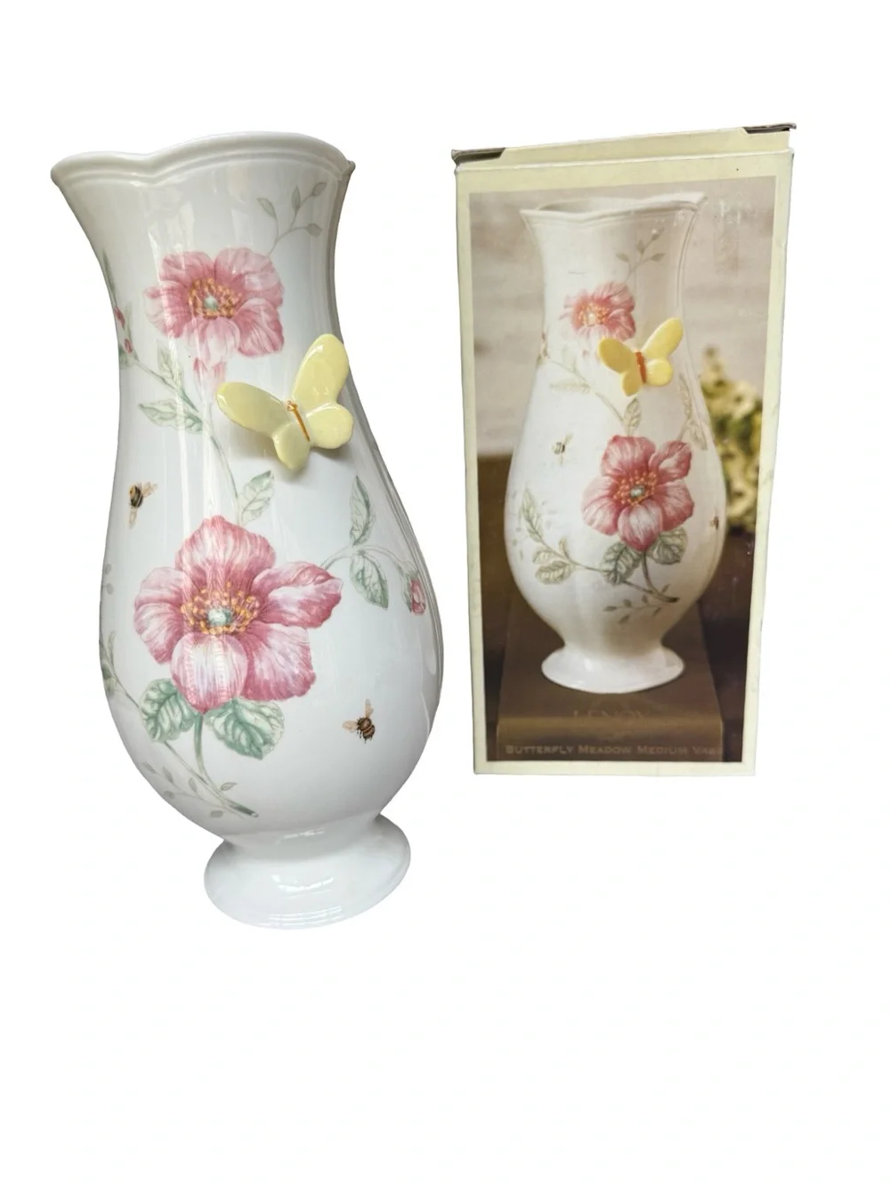 Lenox “Butterfly Meadow” Vase with Flower, Bee and Butterfly Accents 11”